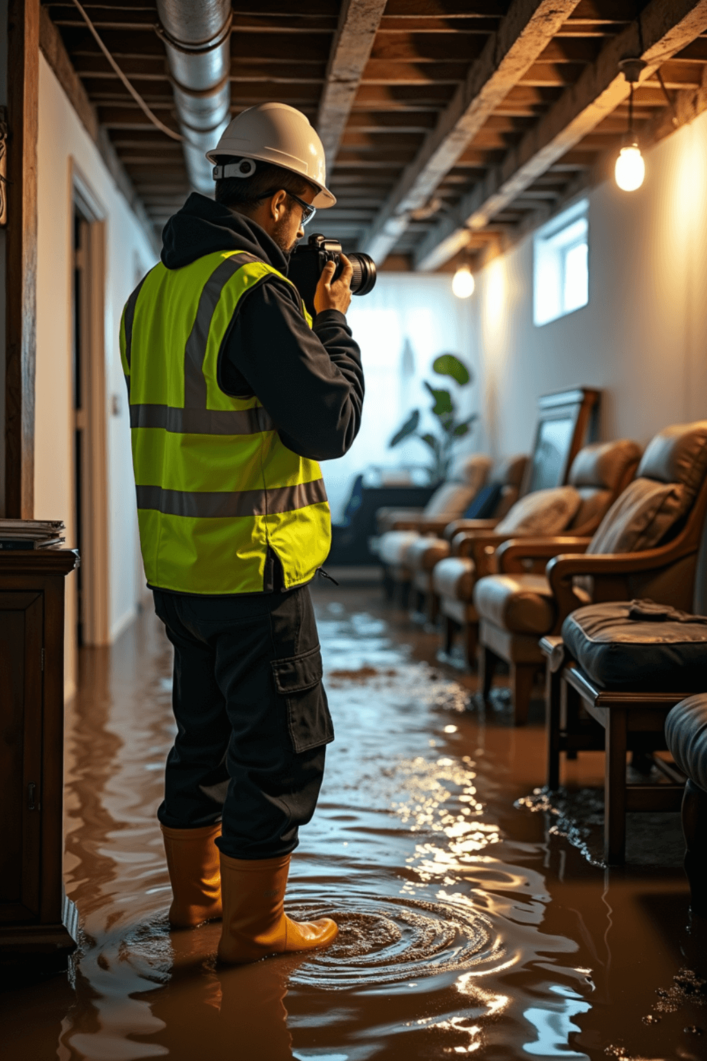 Taking photo in flooded basement